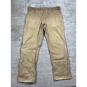 Duluth Trading Co Mens Jeans 40x32 Brown  Coolmax Flex Firehouse Stretch STAINED
